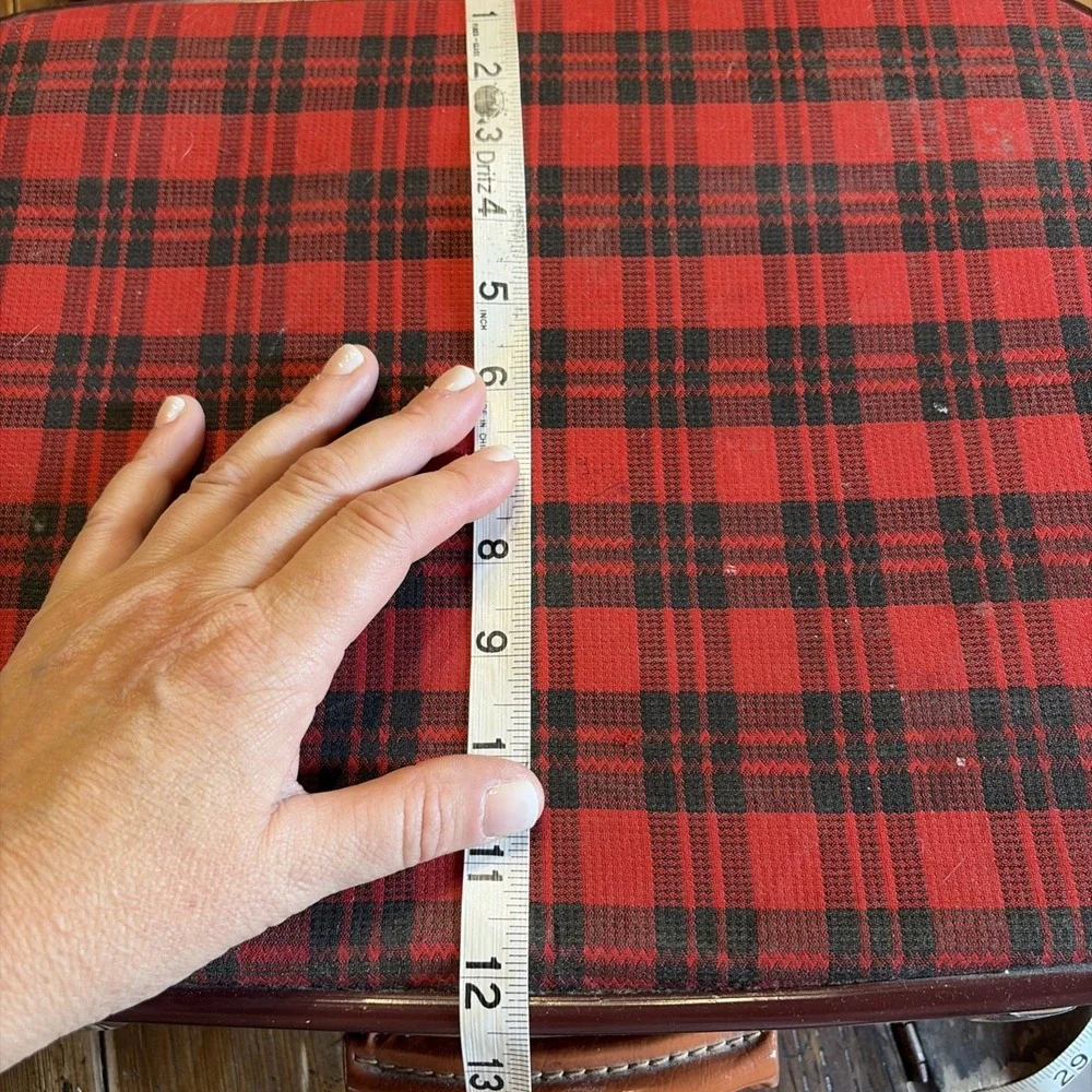 Vintage Tartan Plaid Child's Suitcase White Dove Brsnf Heirloom Distressed